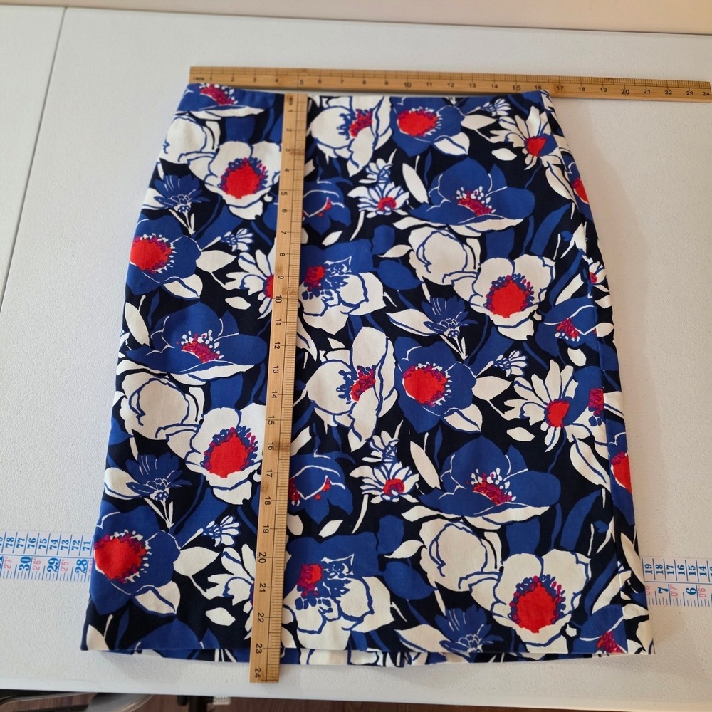 Talbots‎ Pencil Skirt Women 10 Blue Floral Cotton Stretch Knee Length Career - Picture 7 of 9